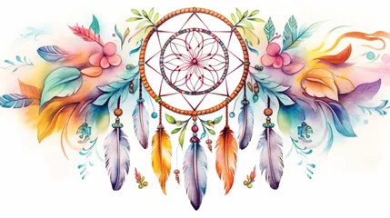 Foto auf Acrylglas Boho-Stil dream catcher, watercolor,feathers,, decoration