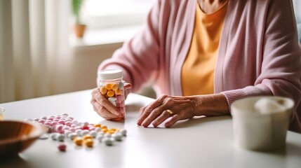 Obraz na płótnie Canvas Senior Woman Organizing Weekly Prescription Medication