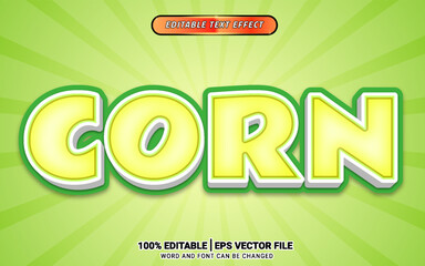 Corn cartoon yellow 3d vector text effect template design