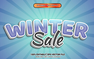 Winter sale blue 3d vector text effect editable template design