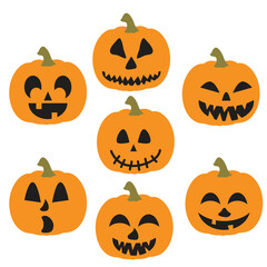 Cute Halloween pumpkin set vector cartoon illustration