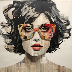 Woman face news paper art , close-up , generative AI