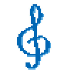 Treble clef sign pixel art, Music design element icon in pixel style
