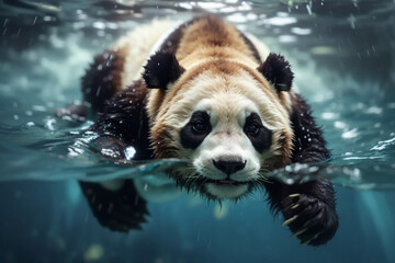 panda swimming underwater
