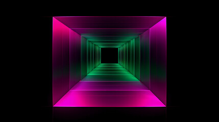 abstract 3d illustration of neon glowing tunnel on black background.