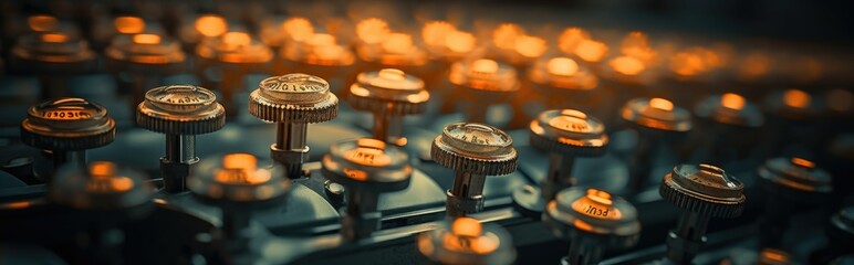 Upclose View of Stylish Vintage Typing Buttons of an Old Typewriter, Showcasing Retro Craftsmanship and Detail - obrazy, fototapety, plakaty
