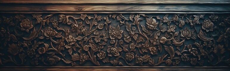 A banner showing an artistically carved wood plate with intricate details and different ornaments to give a feeling of luxury and melancholy