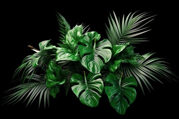 Tropical foliage on transparent background. 3D illustration. Generative AI