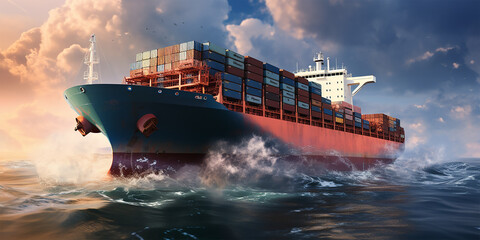 A gargantuan container ship navigating the boundless sea