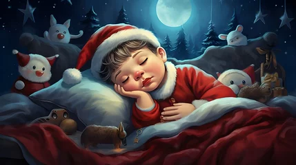 Foto op Canvas A baby boy sleeping in christmas night , generative AI  © Hasindu