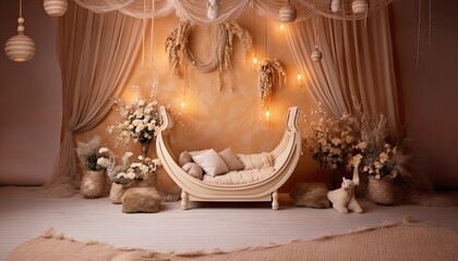 Backdrop for baby studio photo in shape of elegant nest crib