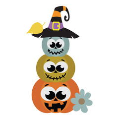 Cute stacked Halloween pumpkin heads vector cartoon illustration