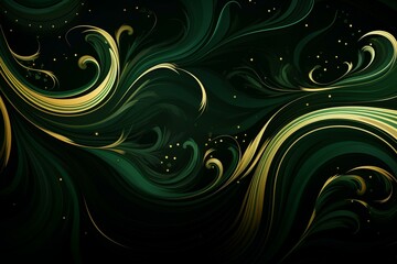 Dark background with flowing abstract green patterns. Generative AI