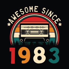 Awesome Since 1983 Retro Sunset Cassette Tape T-Shirt Mug Sticker Vector