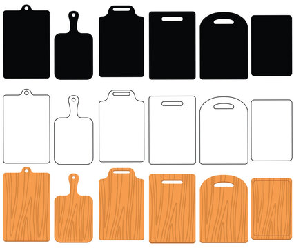 Set Of Cutting Board Vector Illustration. 