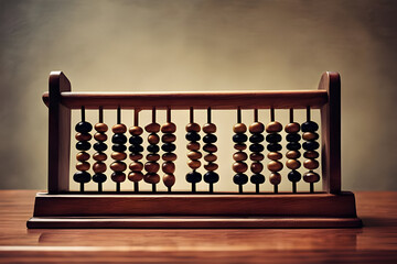 vintage abacus resting on a polished wooden desk