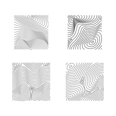 Topography Pattern Square Shape Set. Abstract Contour Line. Vector Illustration. 