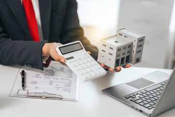 Agent presents contracts for property purchase or lease. Businessman asian indian people showcases...