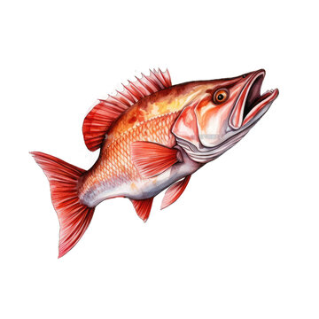 A watercolor of a red fish isolated on white background