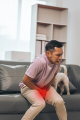 Prostate cancer and men's health, Middle-aged Asian Indian man grappling with testicular discomfort. Vivid portrayal of male health challenges, urging awareness and timely medical consultations.