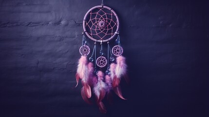 Purple dream catcher on concrete background with copy space4k, high detailed, full ultra HD, High resolution - obrazy, fototapety, plakaty