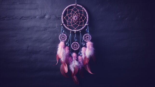 Purple dream catcher on concrete background with copy space4k, high detailed, full ultra HD, High resolution