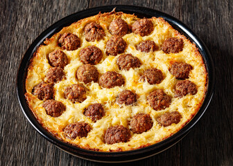 Meatball Hash Brown Casserole in baking dish