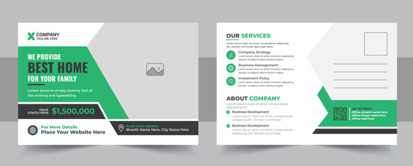 Corporate business or marketing agency postcard template, Real Estate Postcard Vector Template , Modern & Elegant eddm Postcard Template For Home Sale
