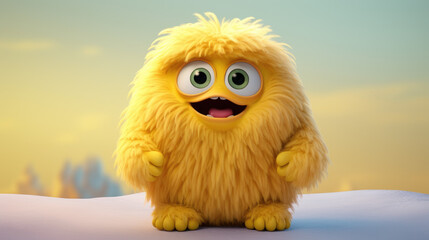 Cute yellow furry monster 3D cartoon character