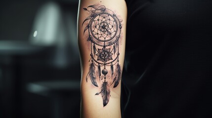 tattoo dream catcher on the of the white shirt 4k, high detailed, full ultra HD, High resolution