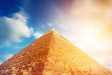 The Top Of The Great Egyptian Pyramid Against A Background Of The Sky With Sun Flares Created Using Artificial Intelligence