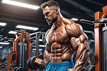 Fototapeta na wymiar muscle man in gym.Generative AI