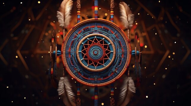 the meticulous weaving and symbolic design of a traditional Native American dreamcatcher.4k, high detailed, full ultra HD, High resolution