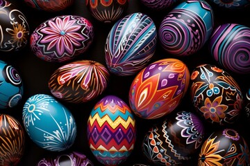 Fototapeta na wymiar An artful arrangement of colorful Easter eggs with unique patterns. Generative AI