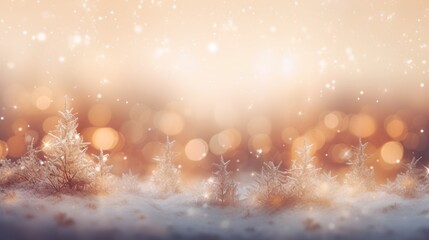 Fototapeta na wymiar a blurry photo of a snowy landscape with trees and lights. generative ai