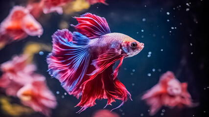 : Pesce combattente con colori vivaci su sfondo marino - obrazy, fototapety, plakaty