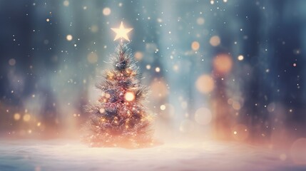 Obraz na płótnie Canvas a small christmas tree in the middle of a snowy field. generative ai