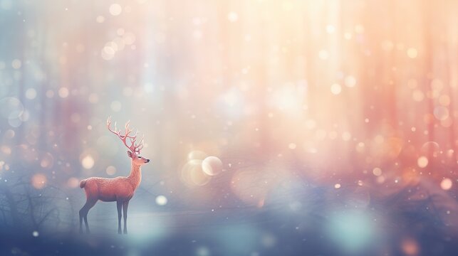  a deer standing in the middle of a forest filled with snow.  generative ai