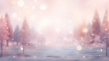  a snowy landscape with trees in the foreground and a pink sky in the background.  generative ai