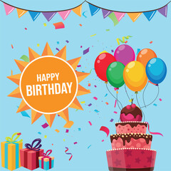 Birthday balloons vector background design. Happy birthday to you text with balloon and confetti decoration element for birth day celebration greeting card design. Vector illustration.