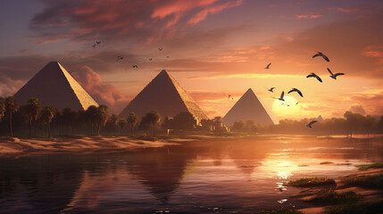 cheeranat Giza piramid in egyptin the river in sky there ar, generative ai