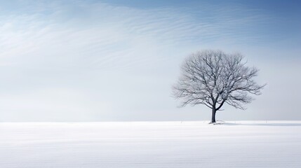 Fototapeta na wymiar a lone tree stands alone in a snow covered field under a blue sky. generative ai