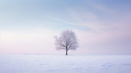 Fototapeta na wymiar a lone tree stands alone in a snow covered field with a blue sky in the background. generative ai