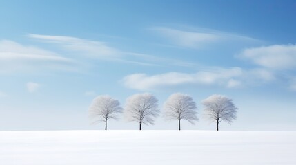  a group of trees in the snow with a blue sky in the background.  generative ai