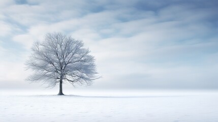  a lone tree stands alone in a snowy field on a cold day.  generative ai