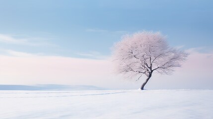 Fototapeta na wymiar a lone tree in the middle of a snow covered field. generative ai