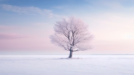 Fototapeta na wymiar a lone tree in the middle of a snow covered field. generative ai