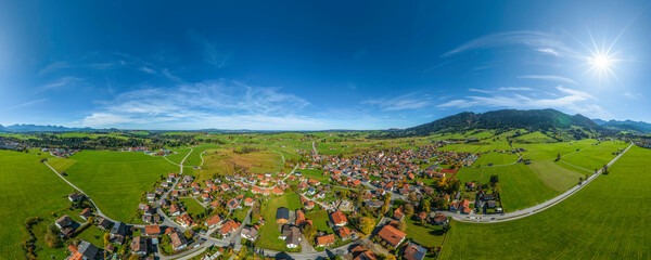 Herbst im Ostallgäu bei Trauchgau, 360° Rundblick über die Region