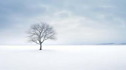 Fototapeta na wymiar a lone tree stands alone in a snowy field with a blue sky in the background. generative ai