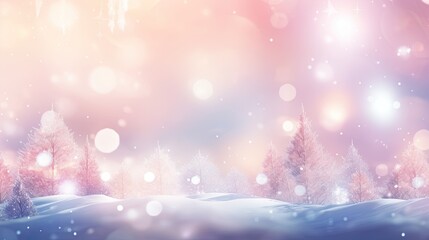  a winter scene with snow covered trees and a pink sky.  generative ai - obrazy, fototapety, plakaty